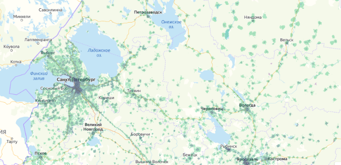 Зона покрытия МТС на карте Челябинск 